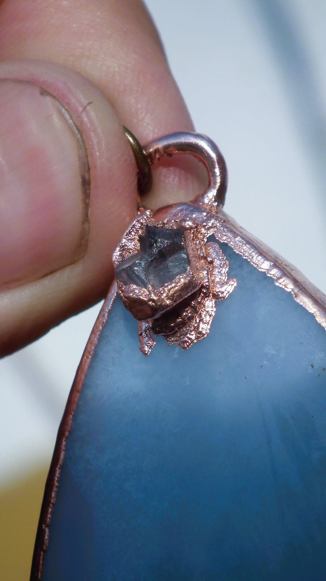 Blue lace agate necklace with Celestite / Electroformed copper // Free copper snake chain