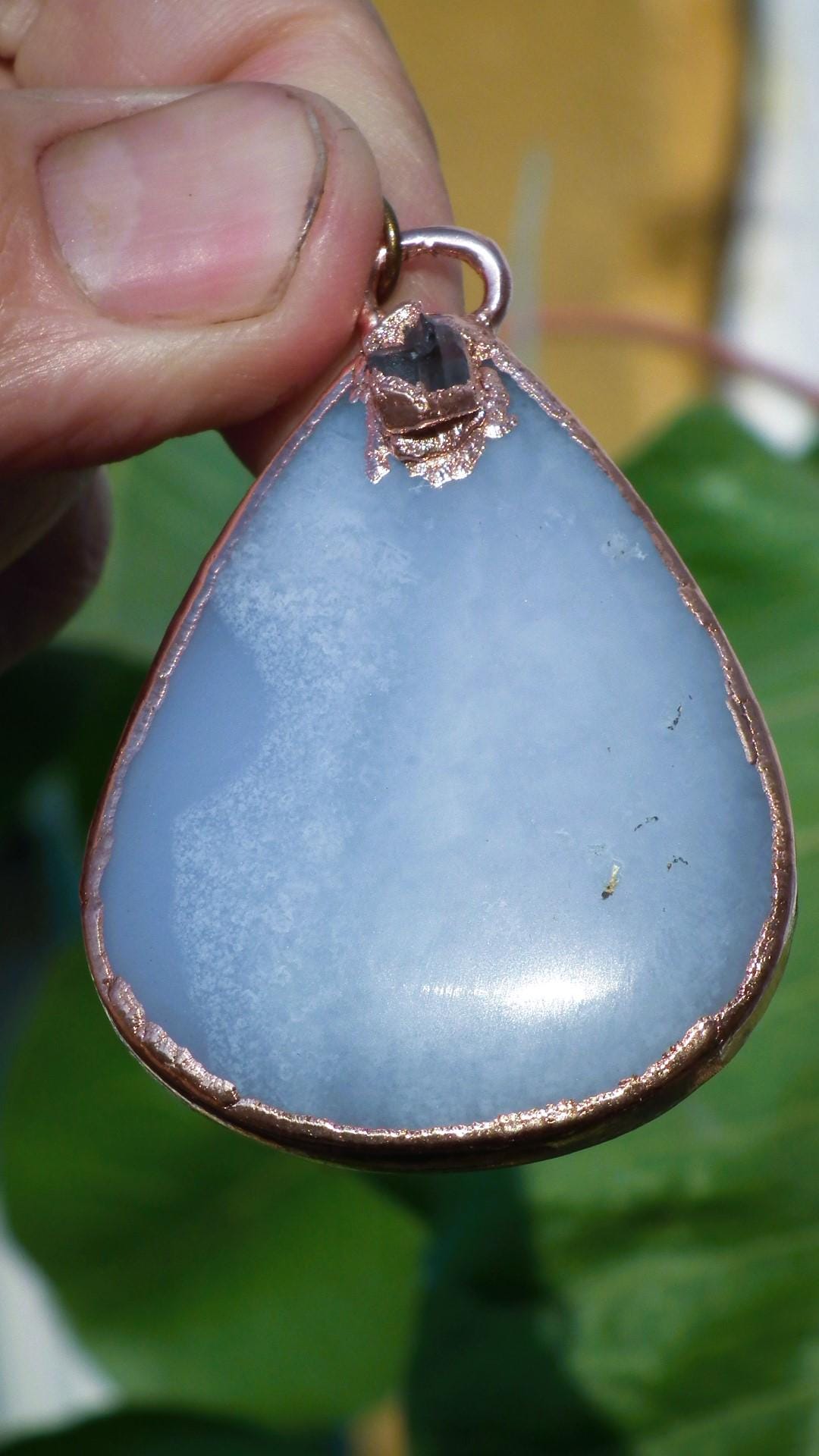 Blue lace agate necklace with Celestite / Electroformed copper // Free copper snake chain