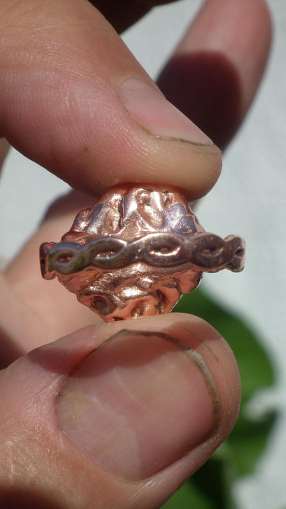 Electroformed copper Super 7 ring / Amethyst cacoxenite