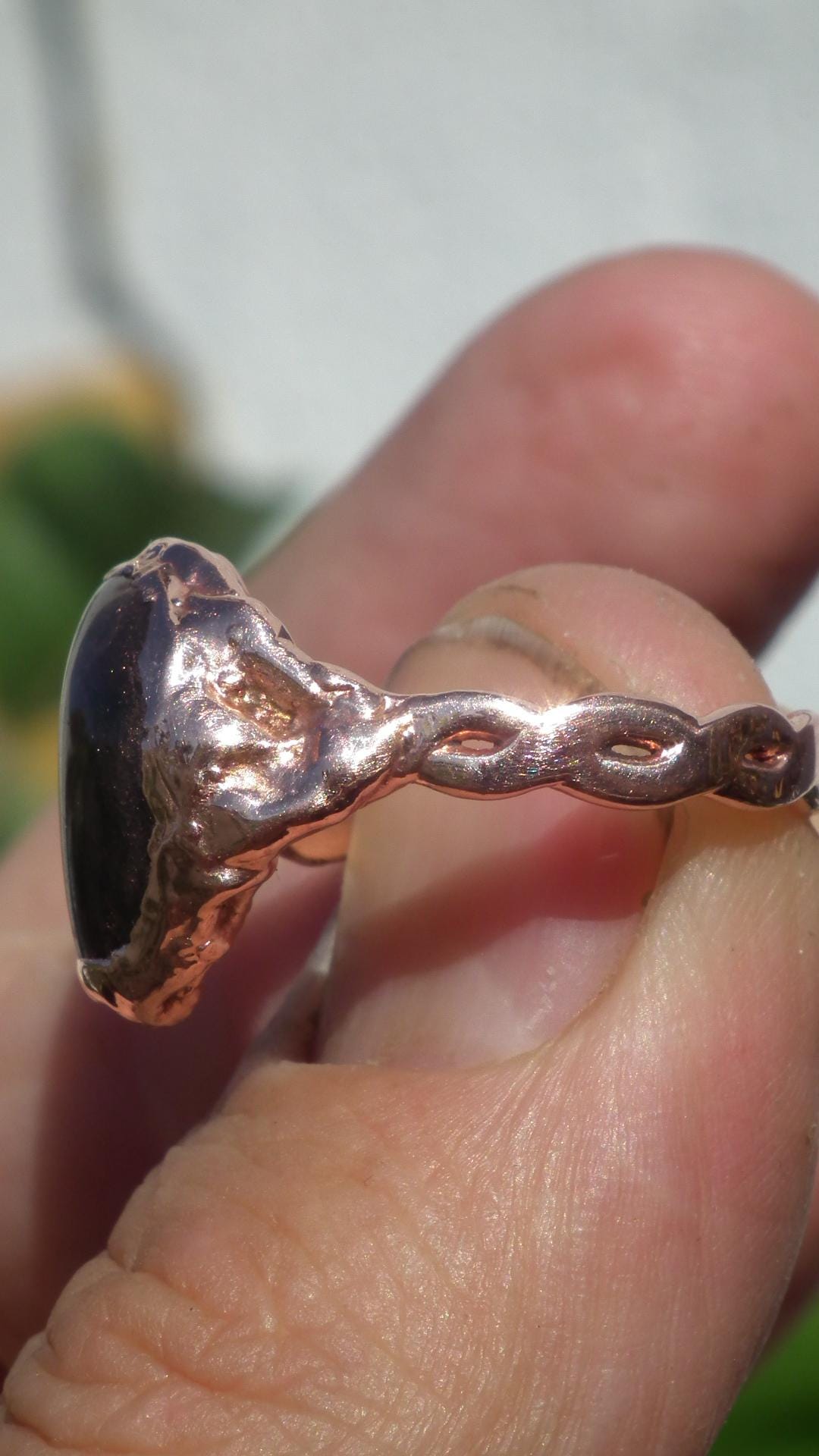 Electroformed copper Super 7 ring / Amethyst cacoxenite