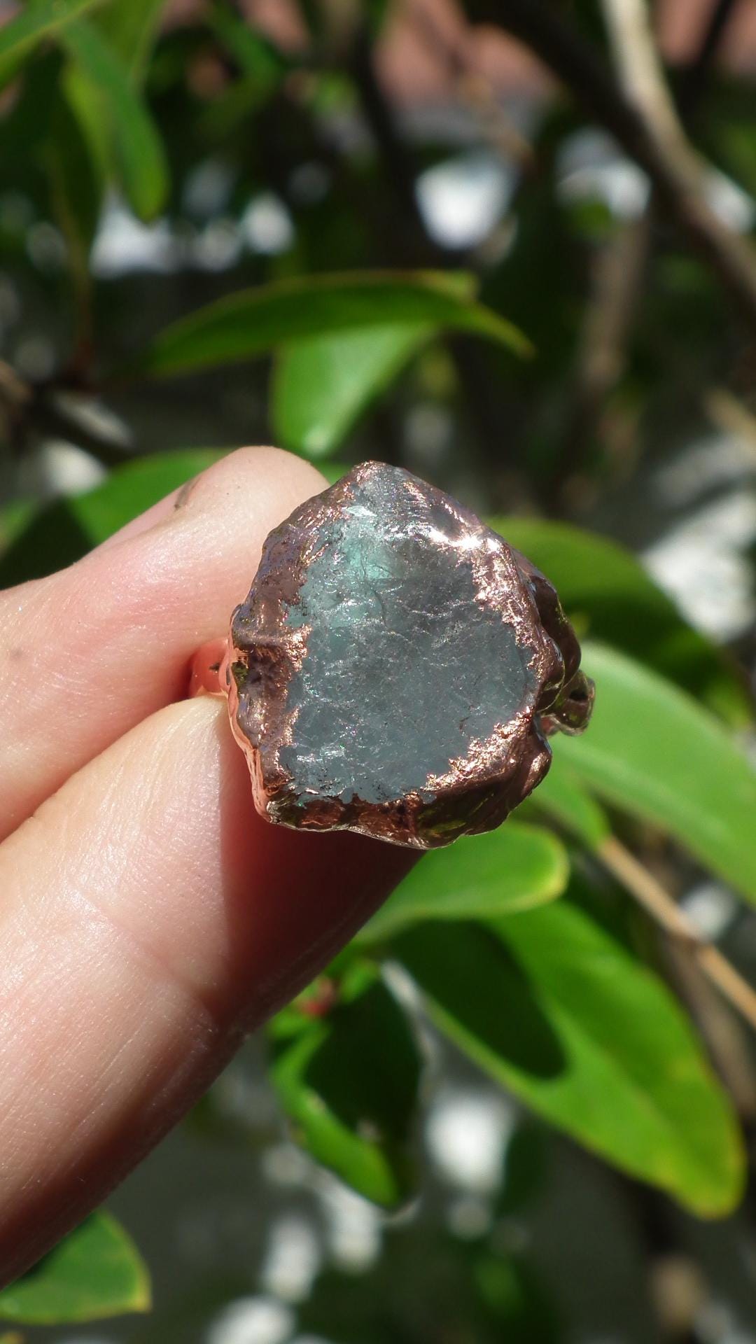Electroformed Copper celestite ring / rough celestite