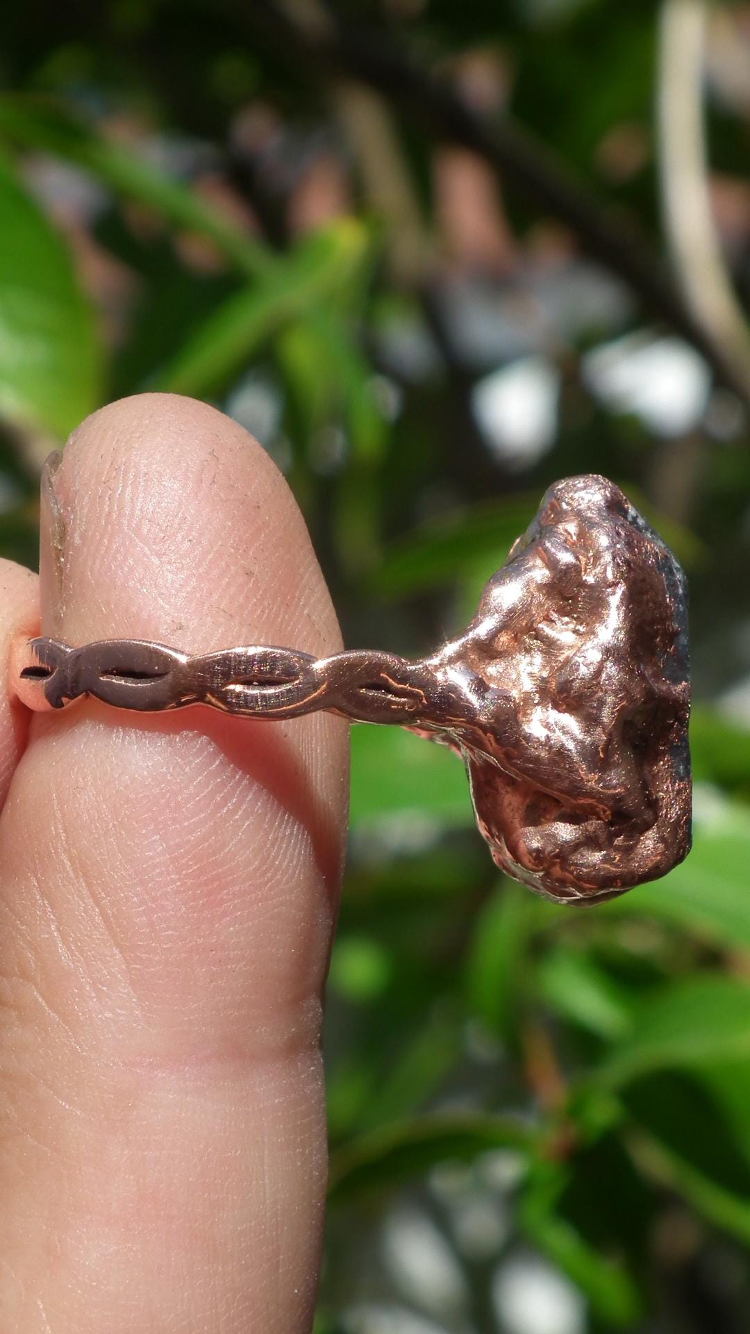 Electroformed Copper celestite ring / rough celestite