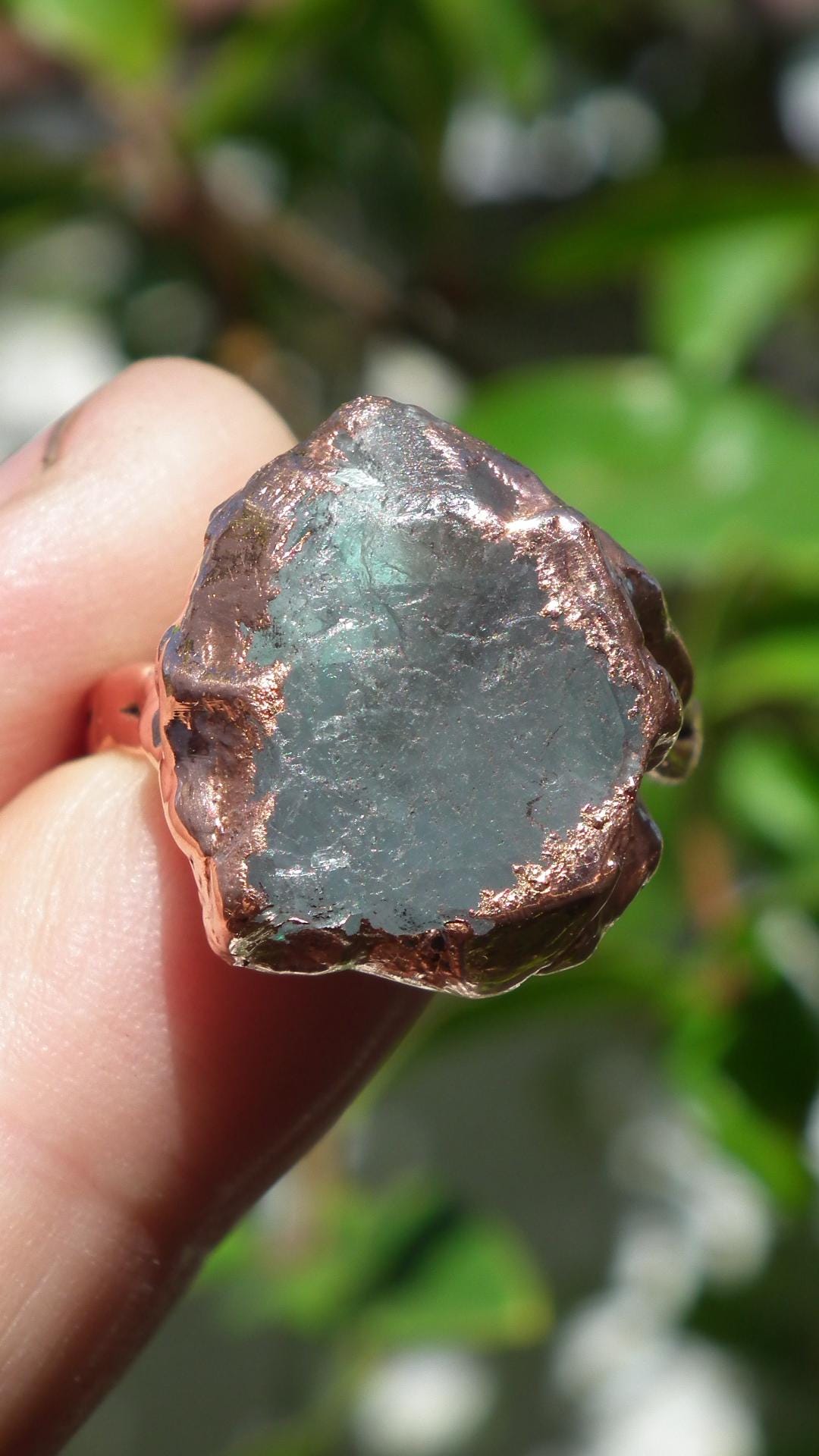 Electroformed Copper celestite ring / rough celestite