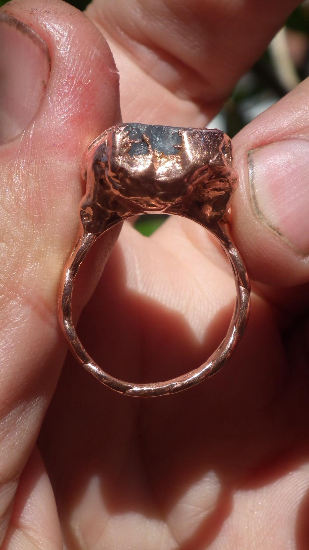 Electroformed Copper celestite ring / rough celestite
