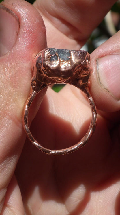 Electroformed Copper celestite ring / rough celestite