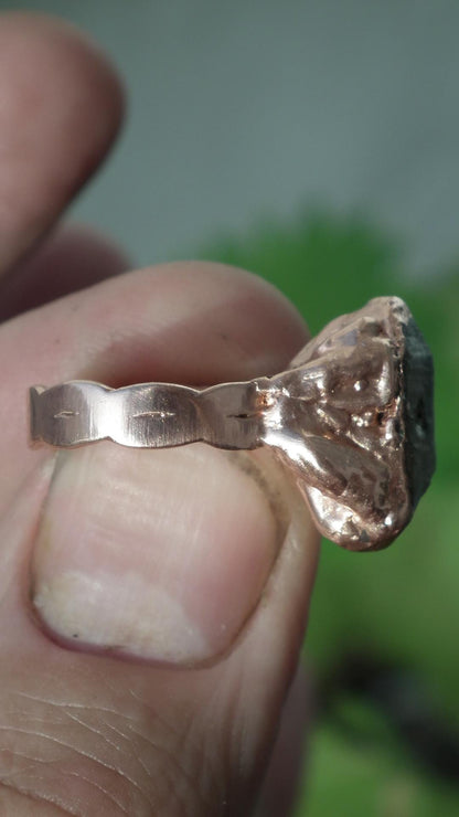 Enhydrokristalring // Uv-reactief kristal // Gouden enhydro // Elektrogevormd koper