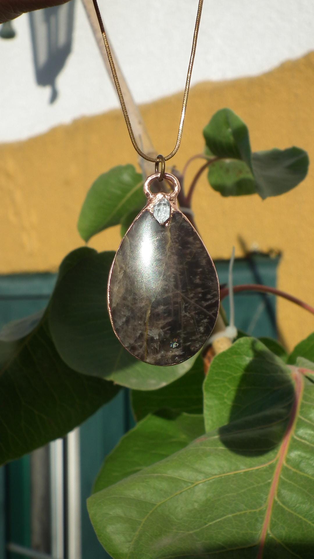Black moonstone pendant black // Moonstone jewelry // Electroformed copper
