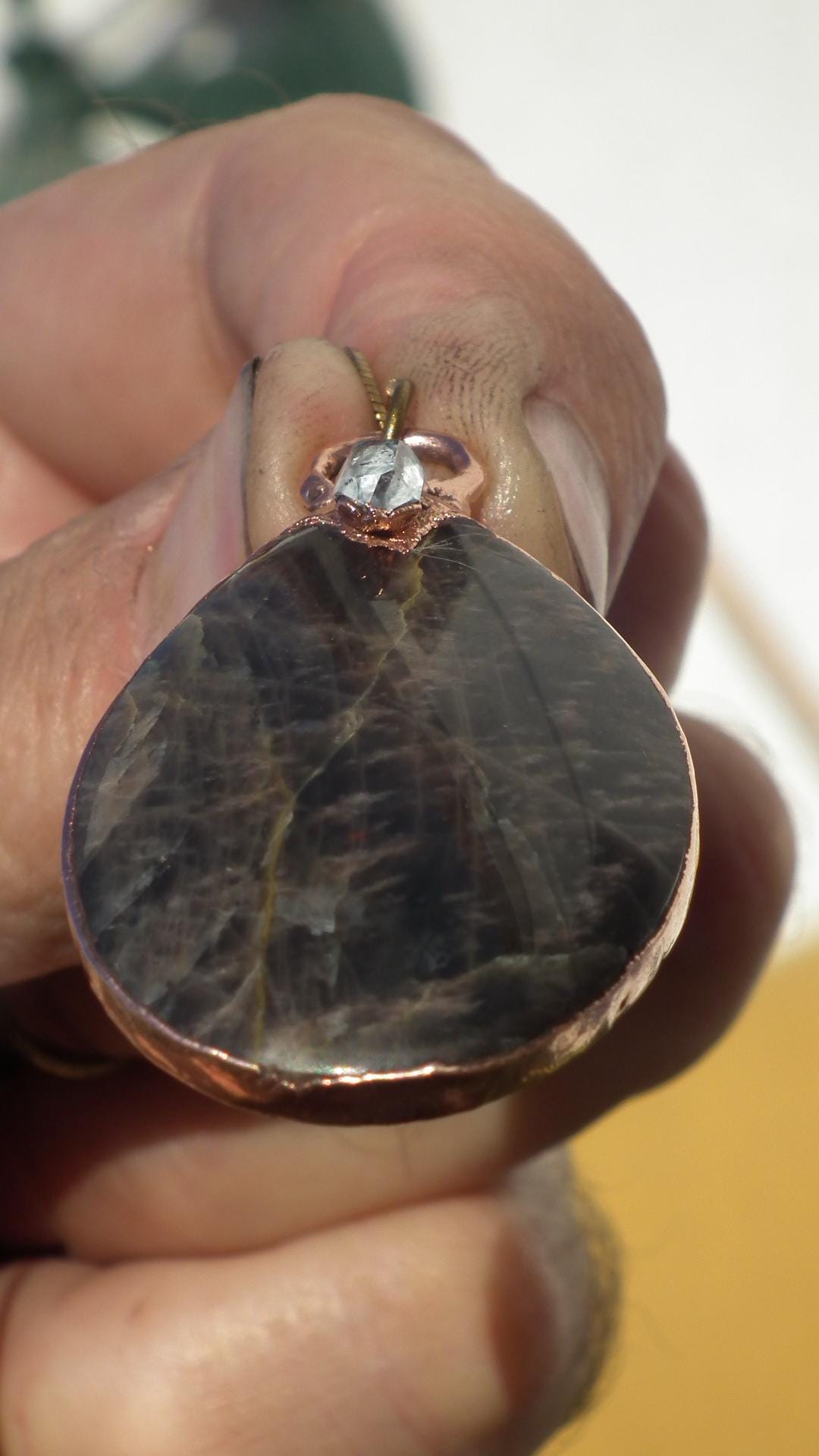 Black moonstone pendant black // Moonstone jewelry // Electroformed copper
