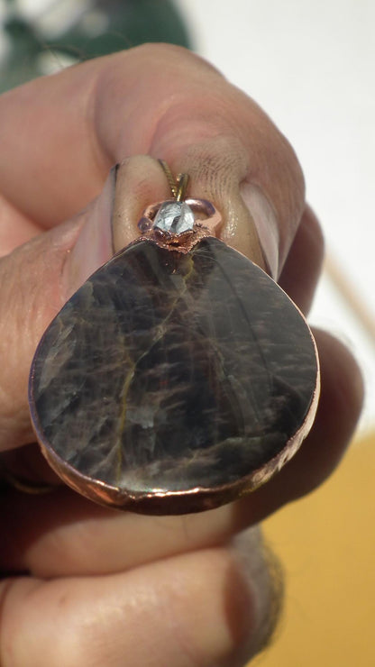 Black moonstone pendant black // Moonstone jewelry // Electroformed copper