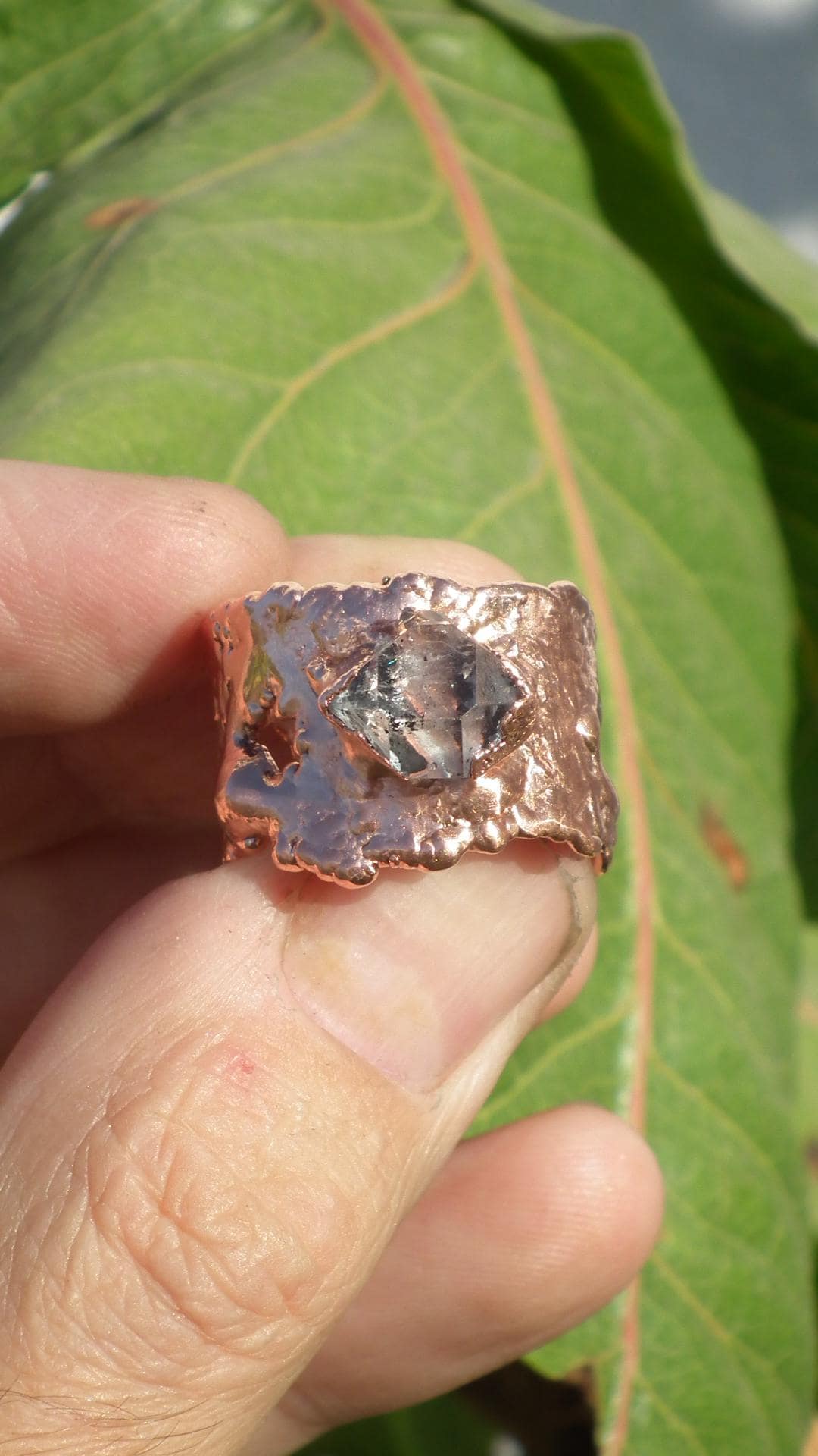 Electroformed Copper Herkimer diamond ring