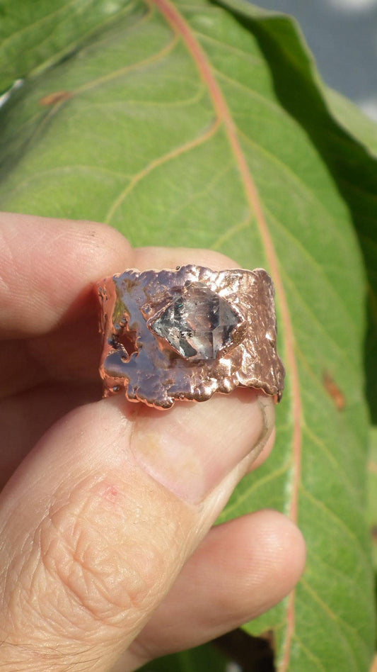 Electroformed Copper Herkimer diamond ring
