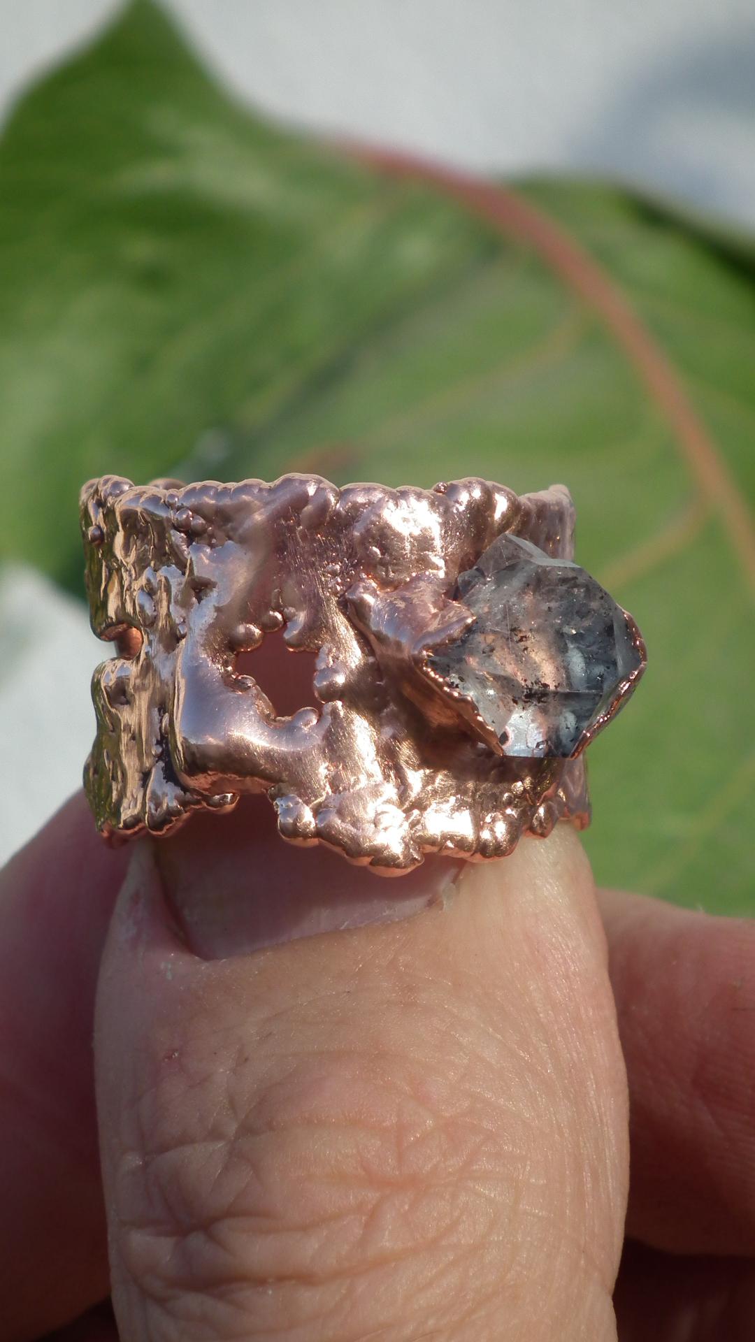 Electroformed Copper Herkimer diamond ring