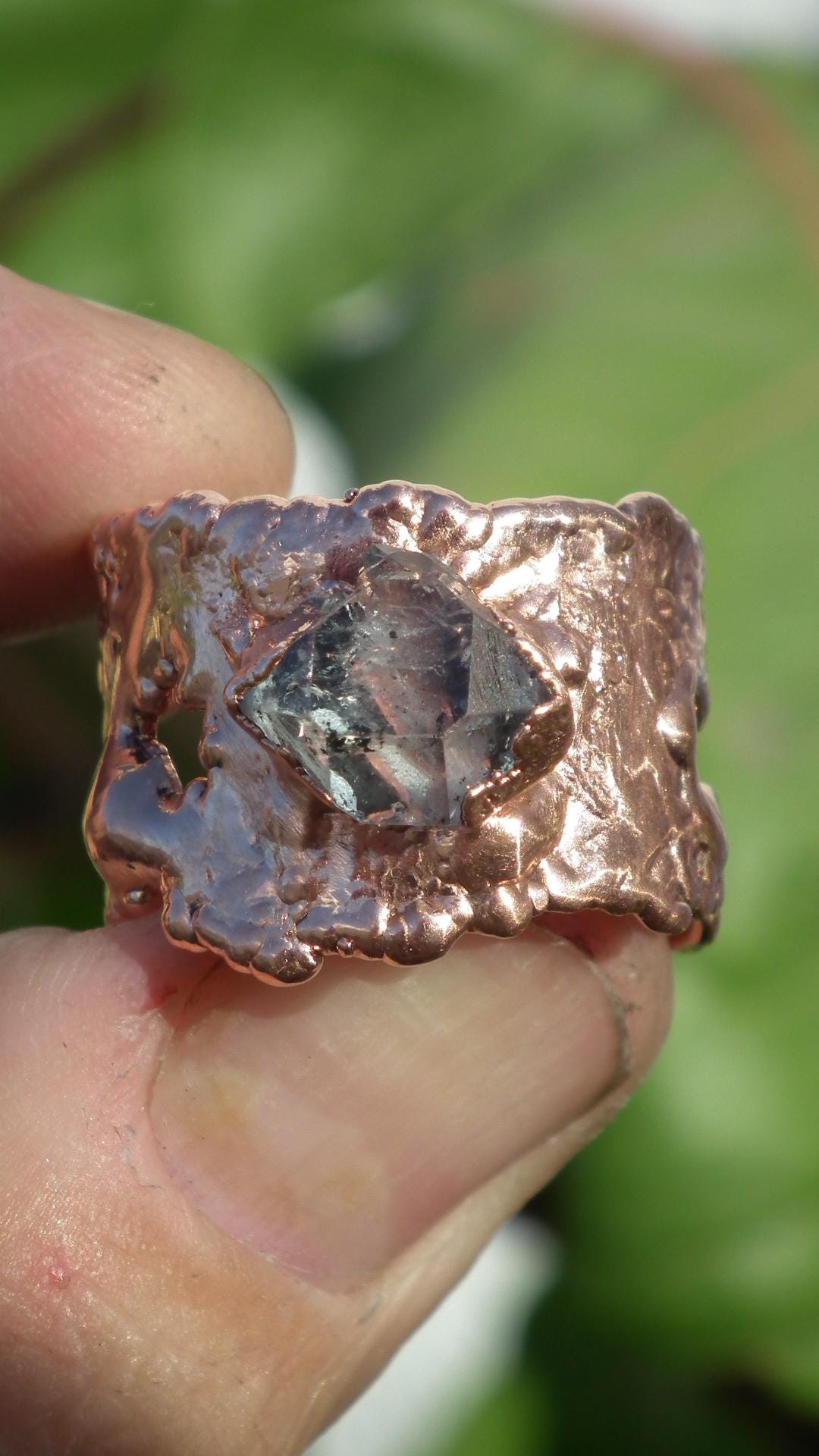 Electroformed Copper Herkimer diamond ring