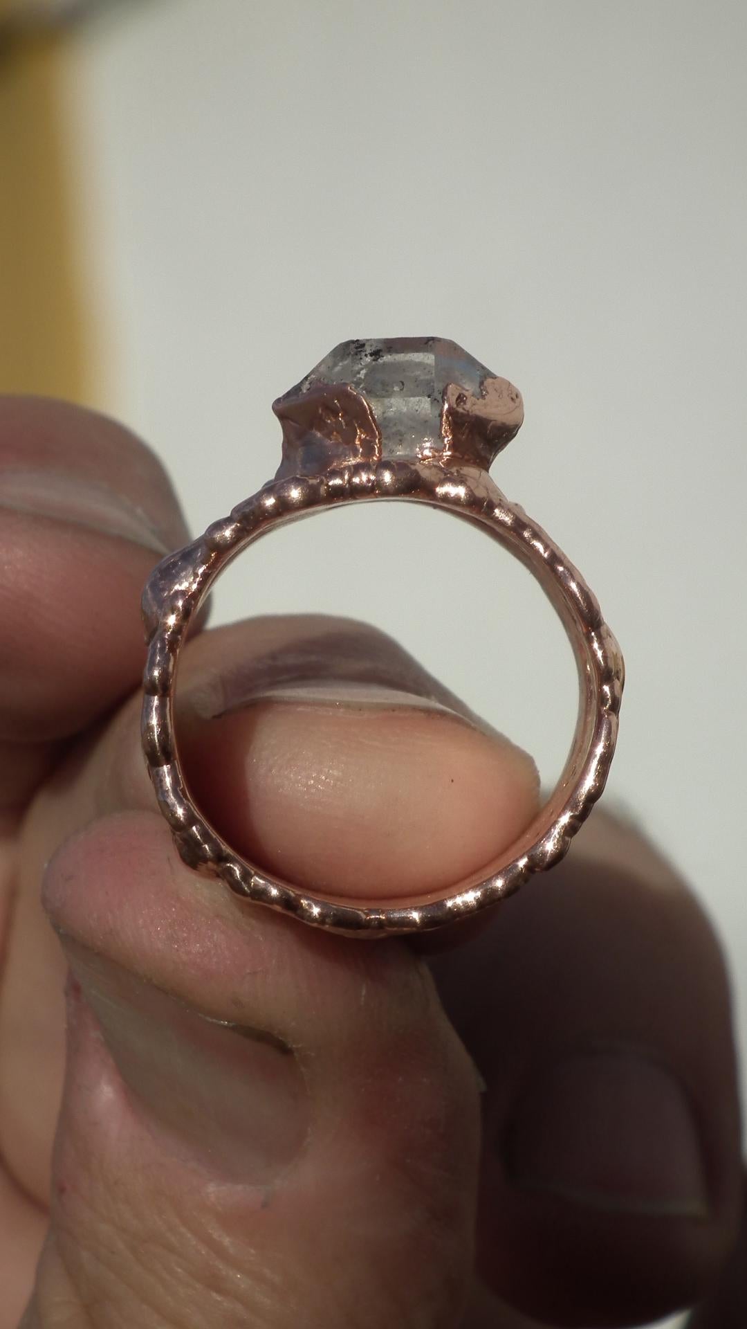 Electroformed Copper Herkimer diamond ring