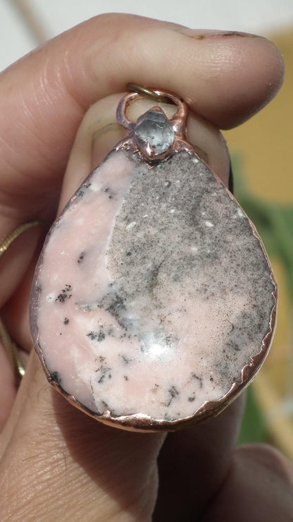 Copper Peruvian opal // Pink opal necklace With Celestite