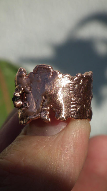 Moldavite ring / Electroformed Copper