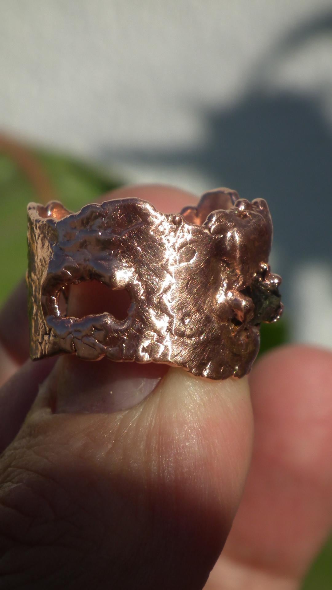 Moldavite ring / Electroformed Copper