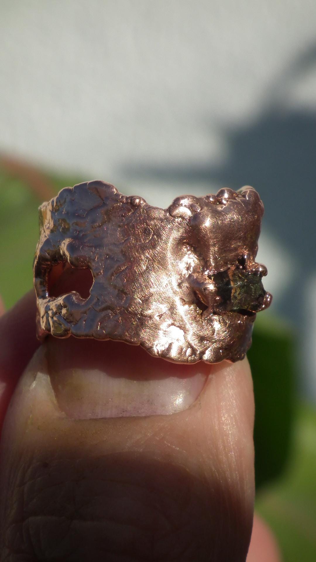 Moldavite ring / Electroformed Copper