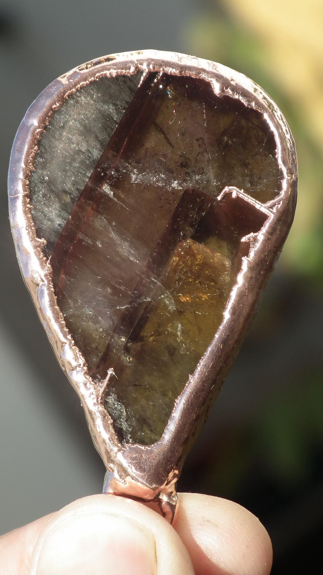 super 7 necklace // Amethyst cacoxenite //electroformed copper // Free Copper snake chain