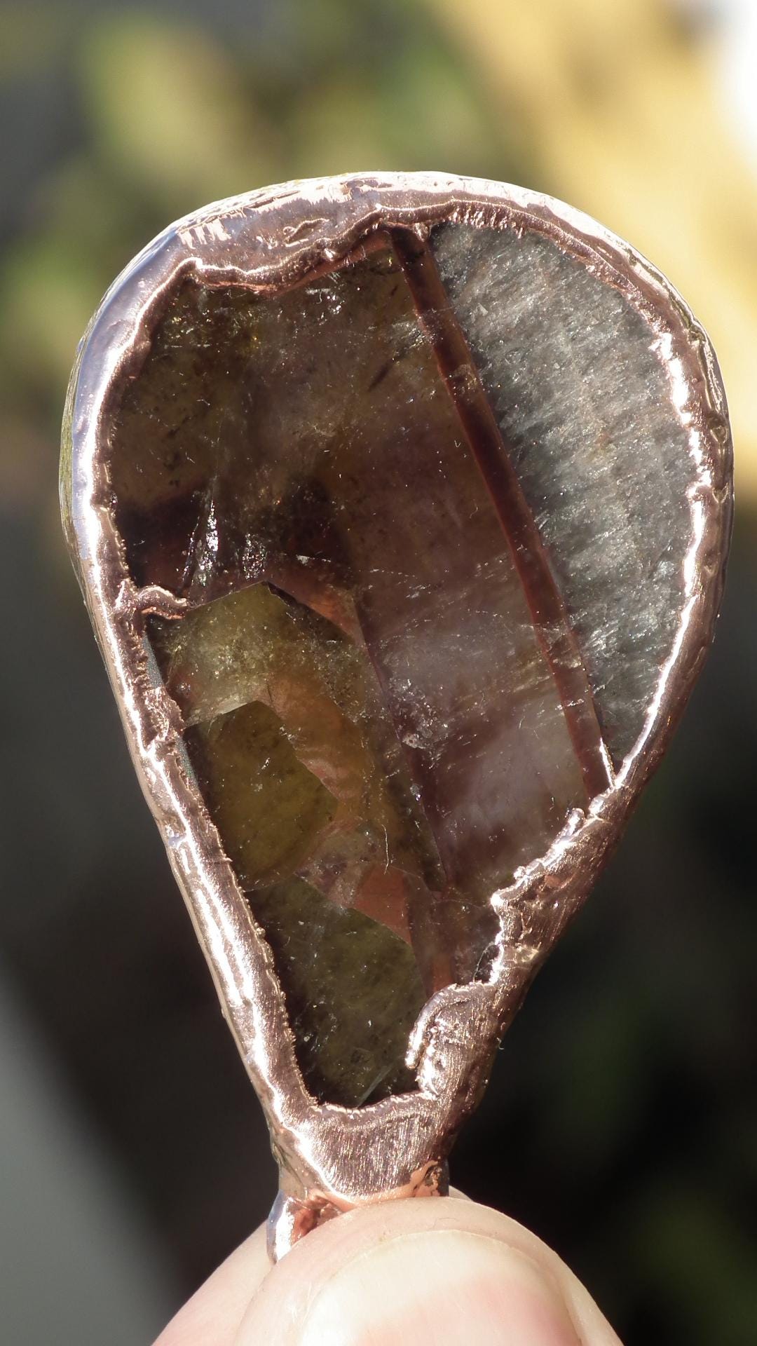 super 7 necklace // Amethyst cacoxenite //electroformed copper // Free Copper snake chain
