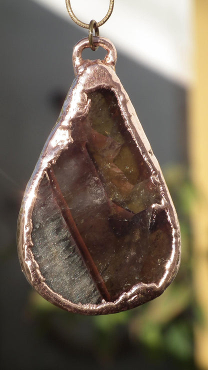 super 7 necklace // Amethyst cacoxenite //electroformed copper // Free Copper snake chain