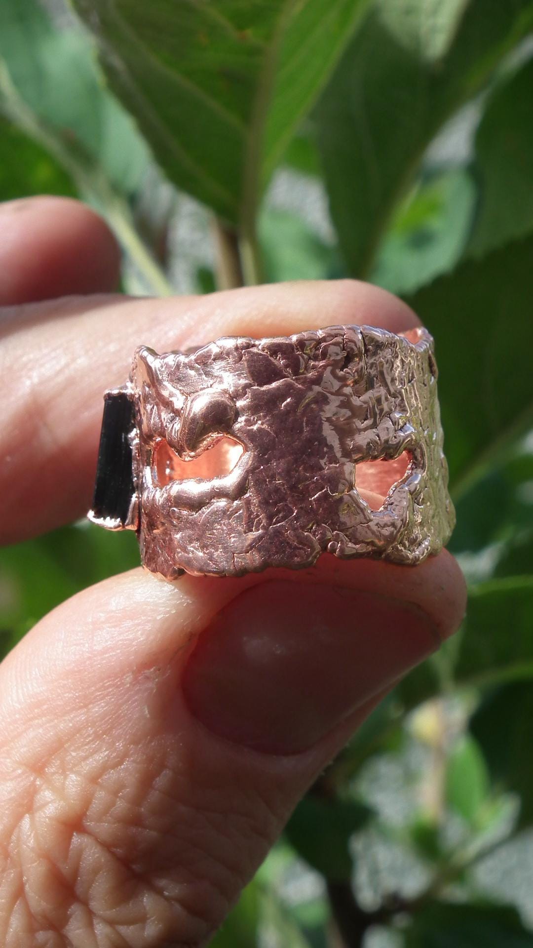Electroformed Copper green Tourmaline ring