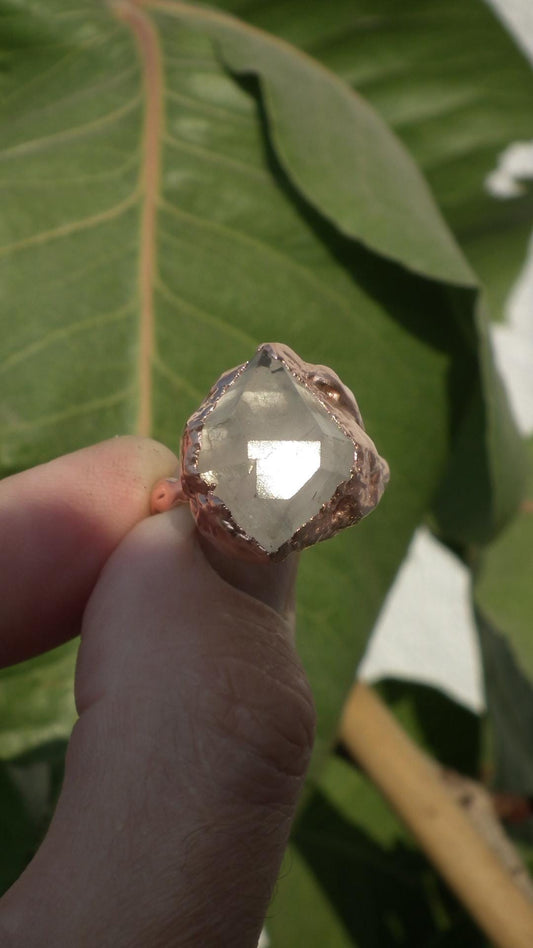Herkimer diamond ring / herkimer ring / Electroformed Copper