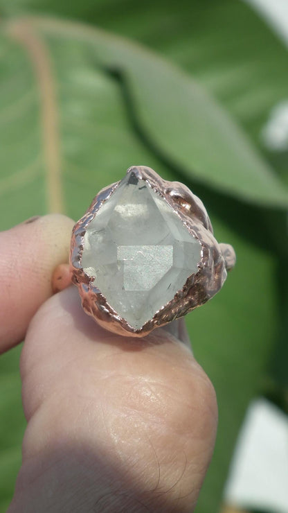 Herkimer diamond ring / herkimer ring / Electroformed Copper