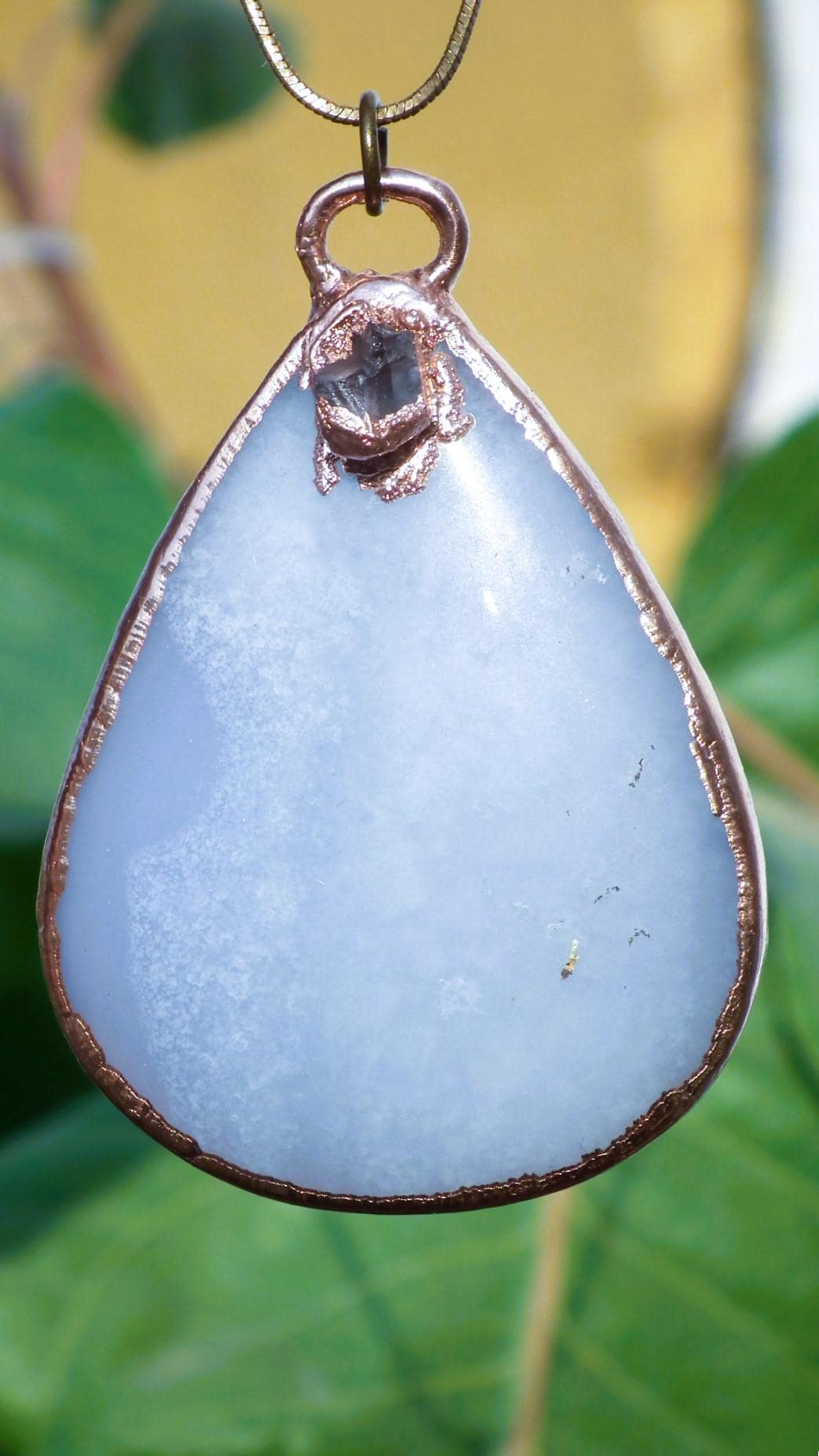 Blue lace agate necklace with Celestite / Electroformed copper // Free copper snake chain