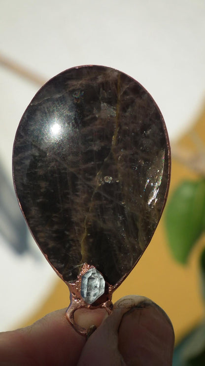 Black moonstone pendant black // Moonstone jewelry // Electroformed copper