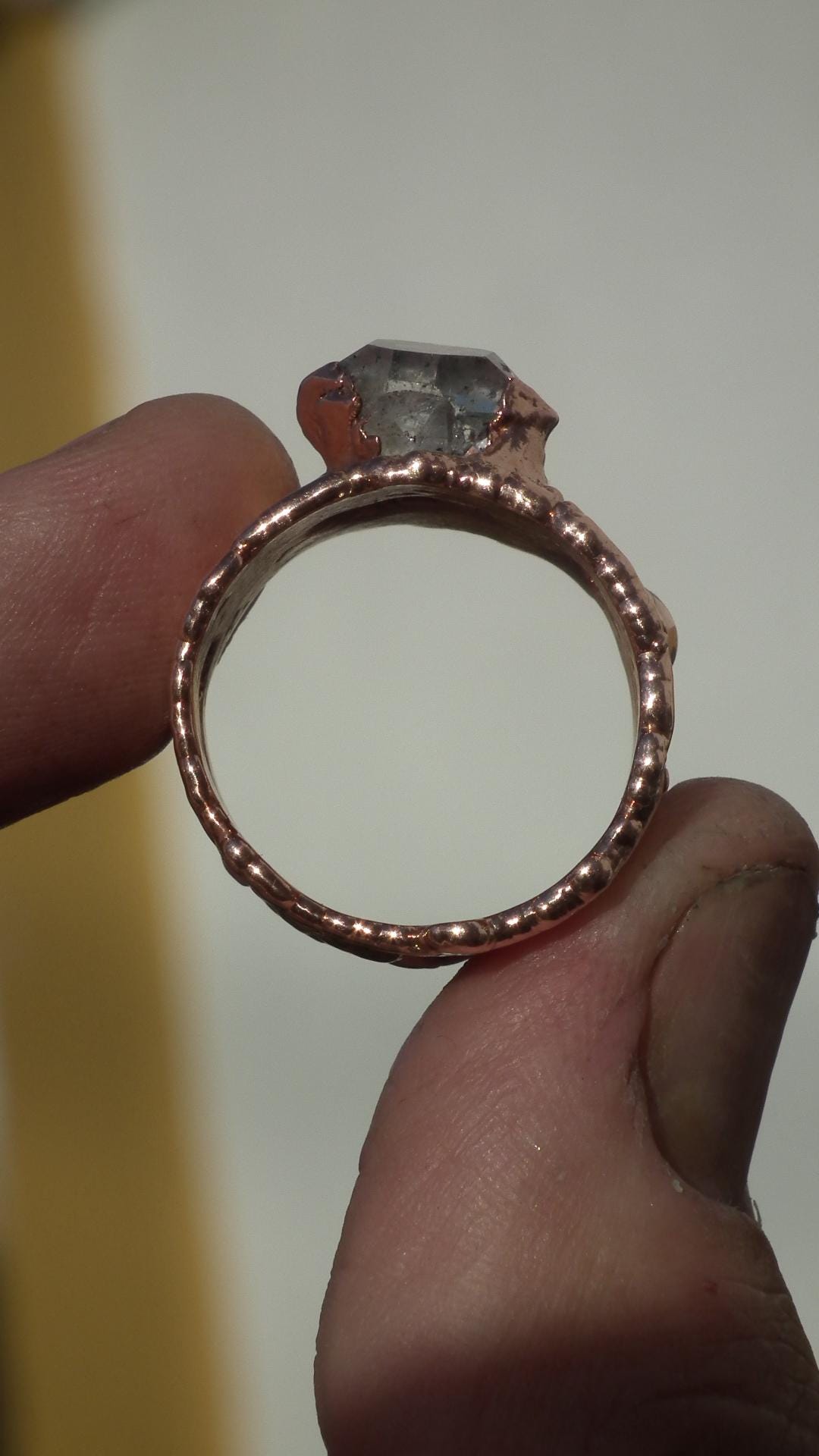 Electroformed Copper Herkimer diamond ring