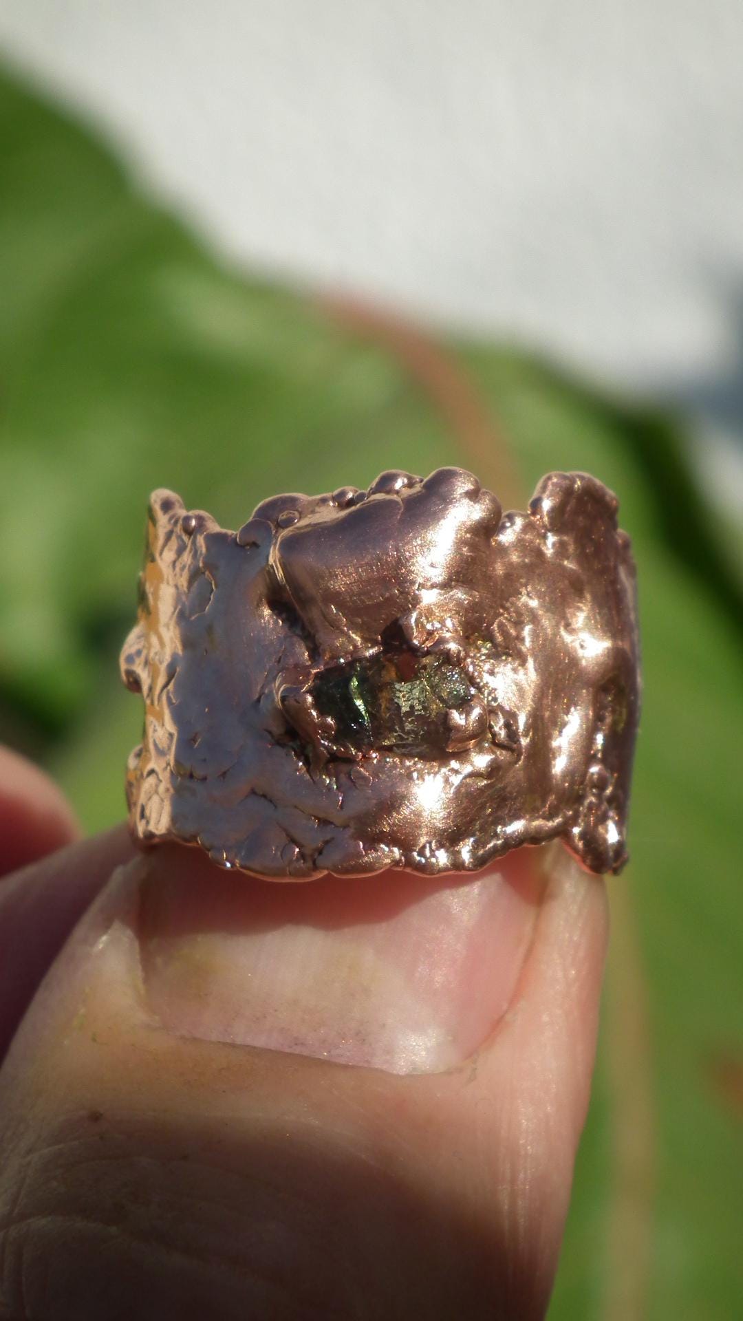 Moldavite ring / Electroformed Copper