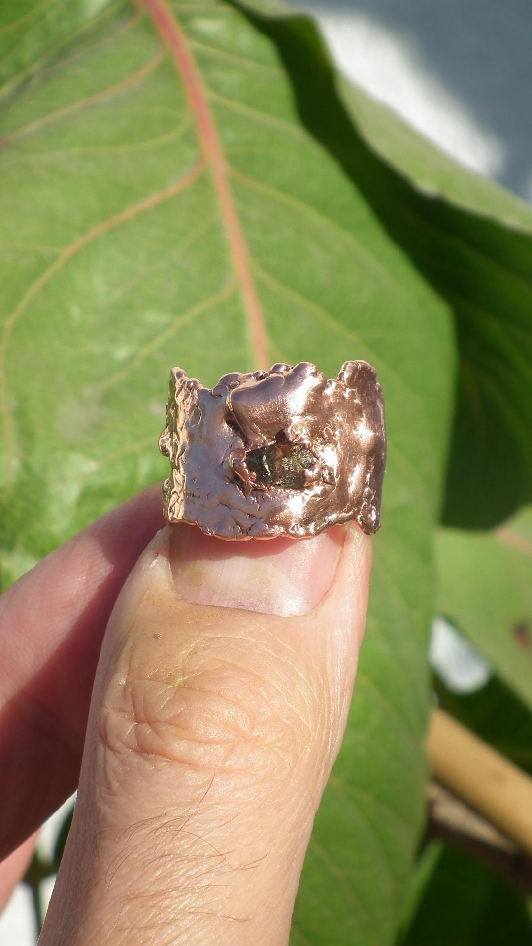 Moldavite ring / Electroformed Copper