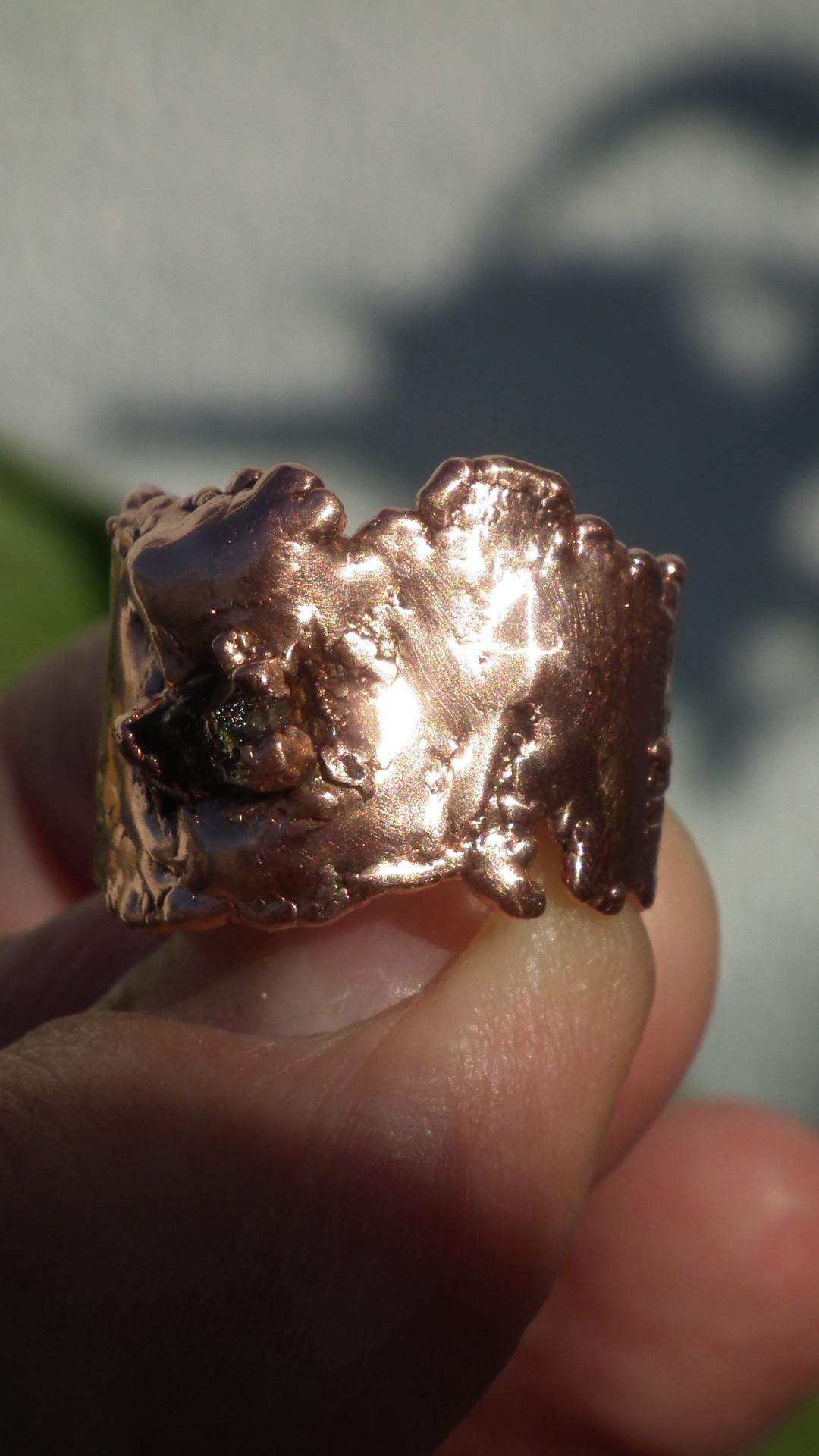 Moldavite ring / Electroformed Copper