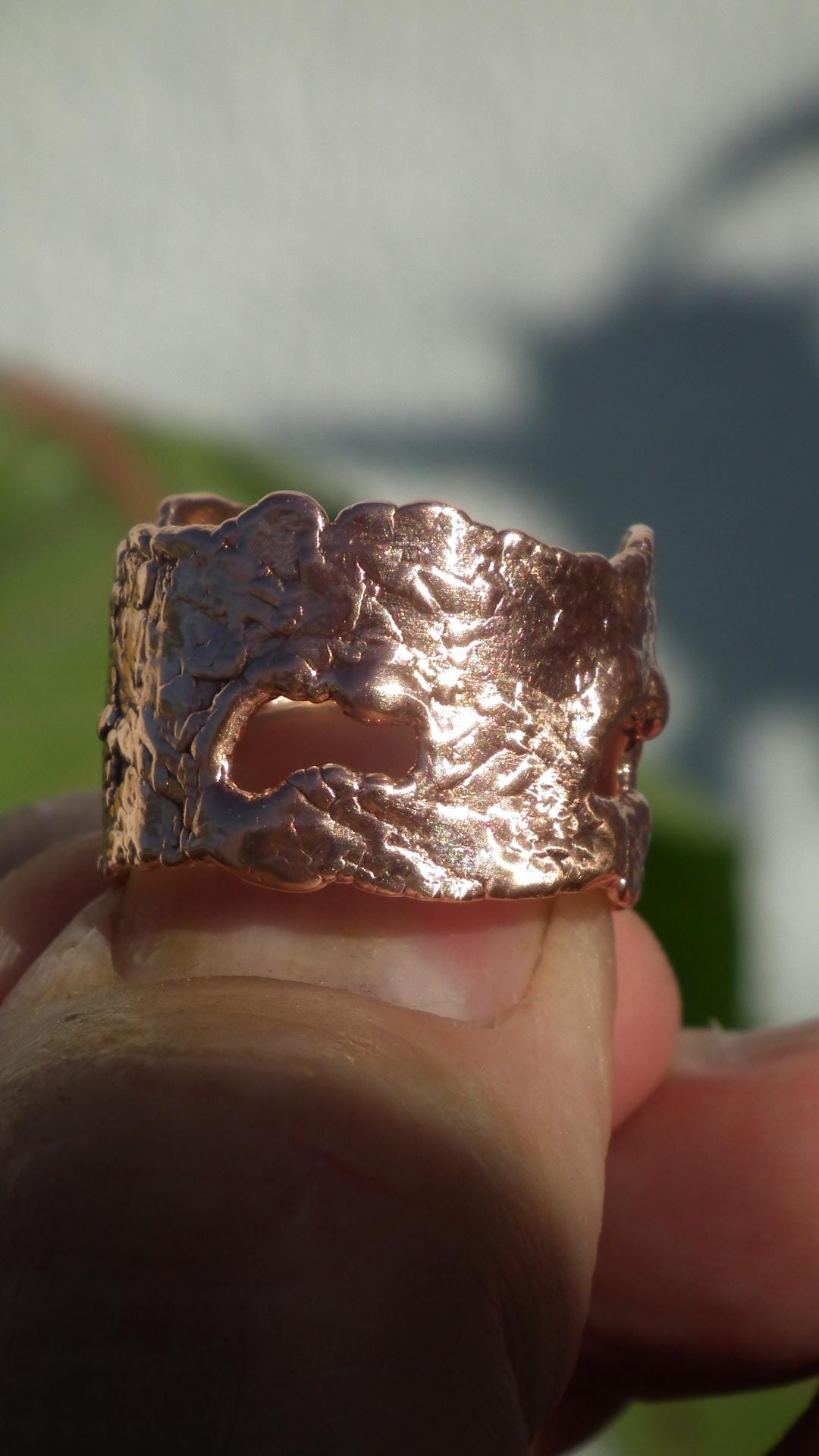 Moldavite ring / Electroformed Copper