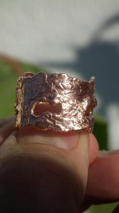 Moldavite ring / Electroformed Copper