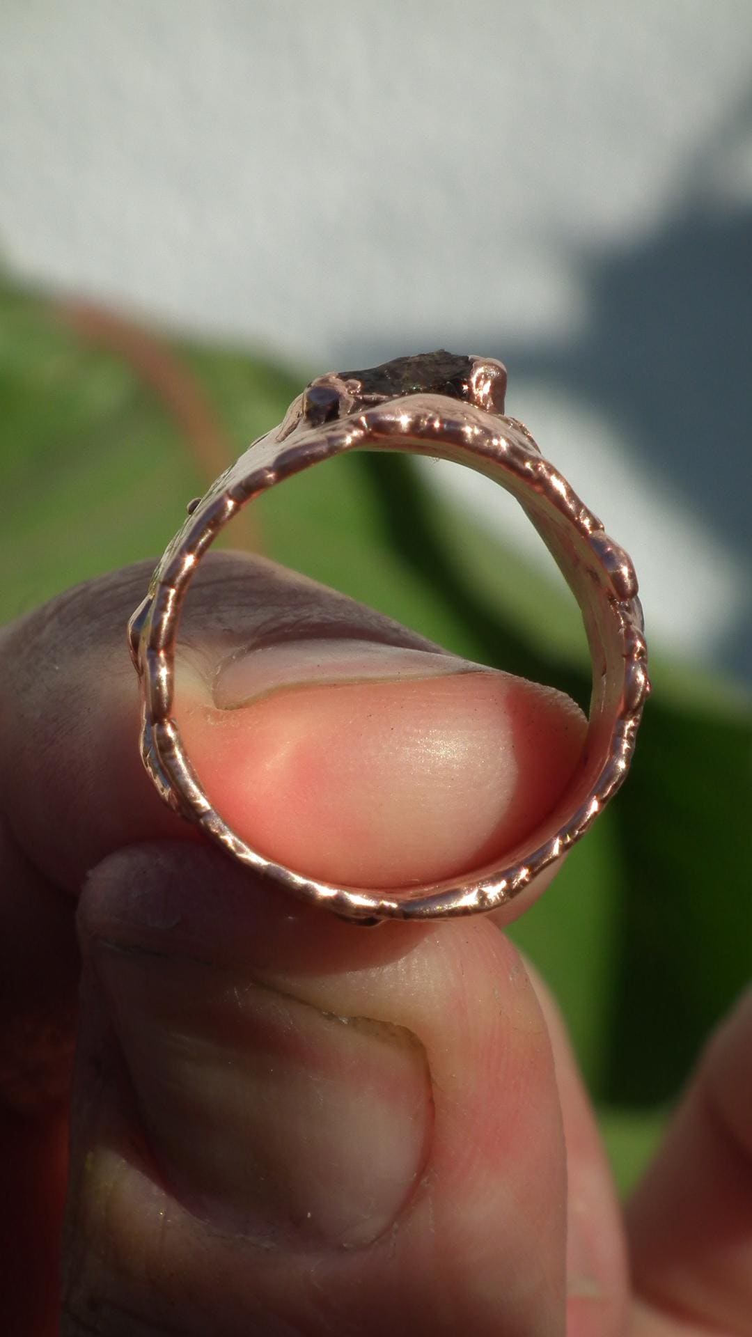 Moldavite ring / Electroformed Copper