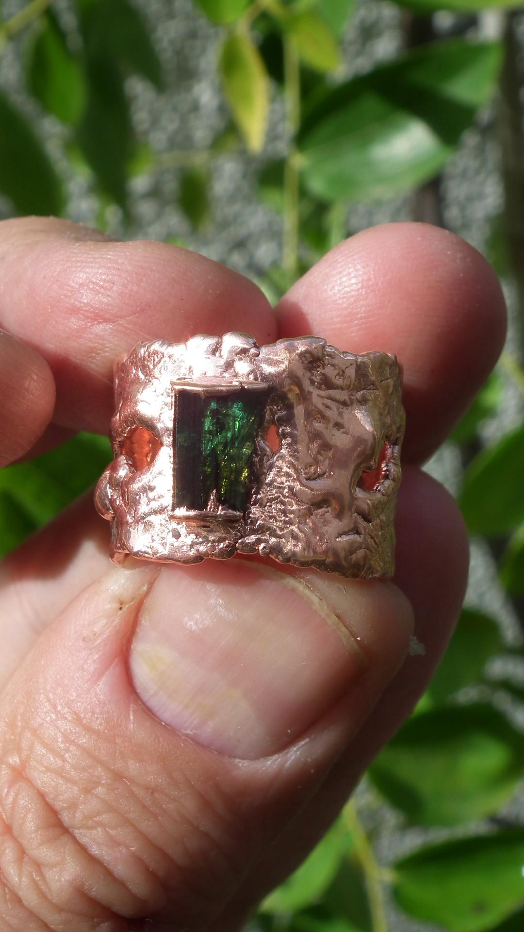Electroformed Copper green Tourmaline ring