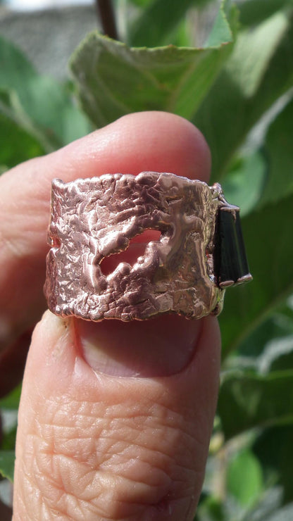 Electroformed Copper green Tourmaline ring