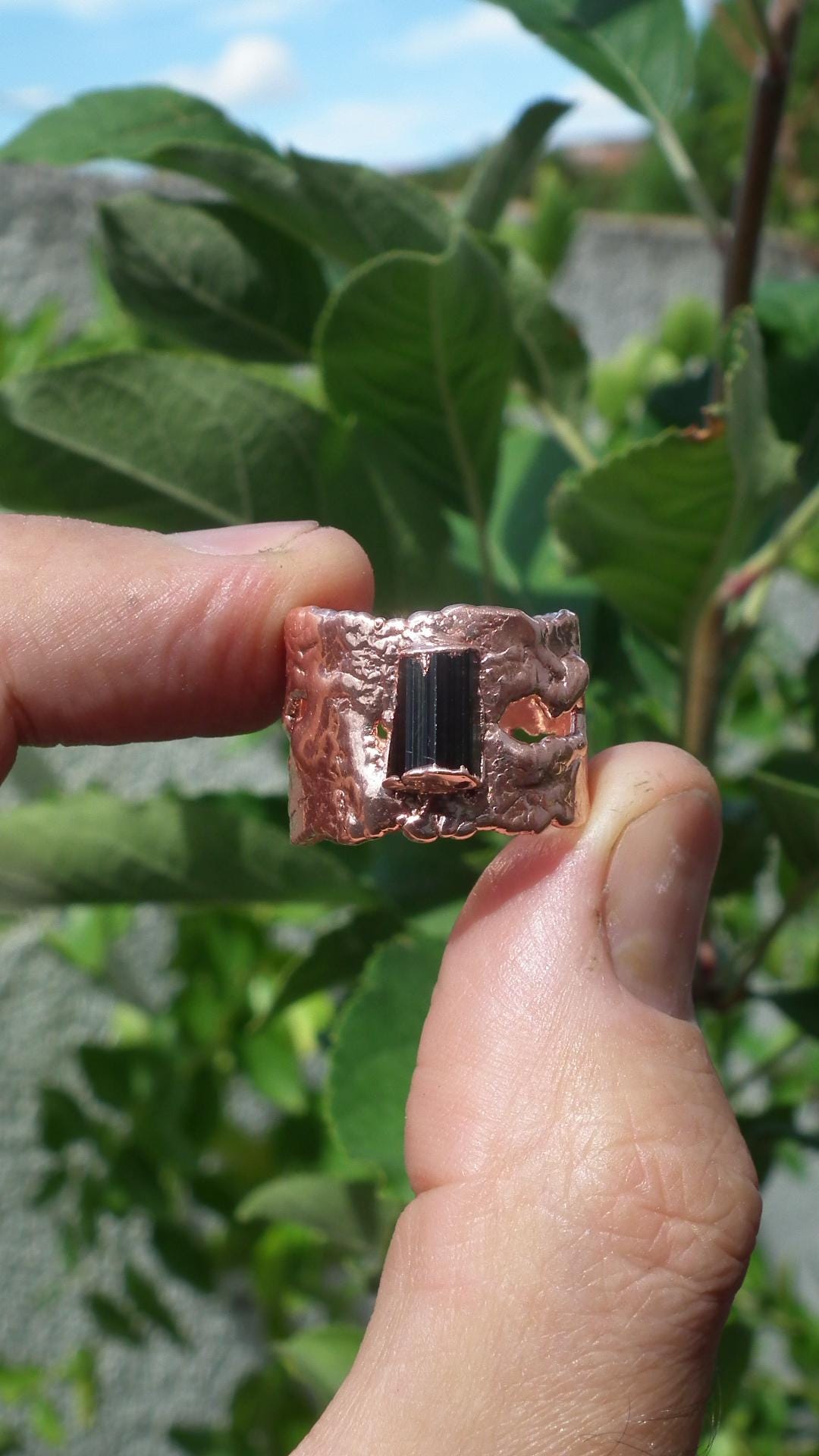 Electroformed Copper green Tourmaline ring