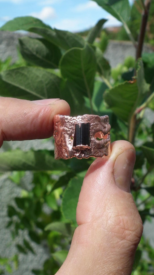 Electroformed Copper green Tourmaline ring