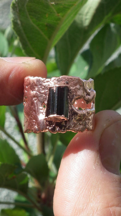 Electroformed Copper green Tourmaline ring