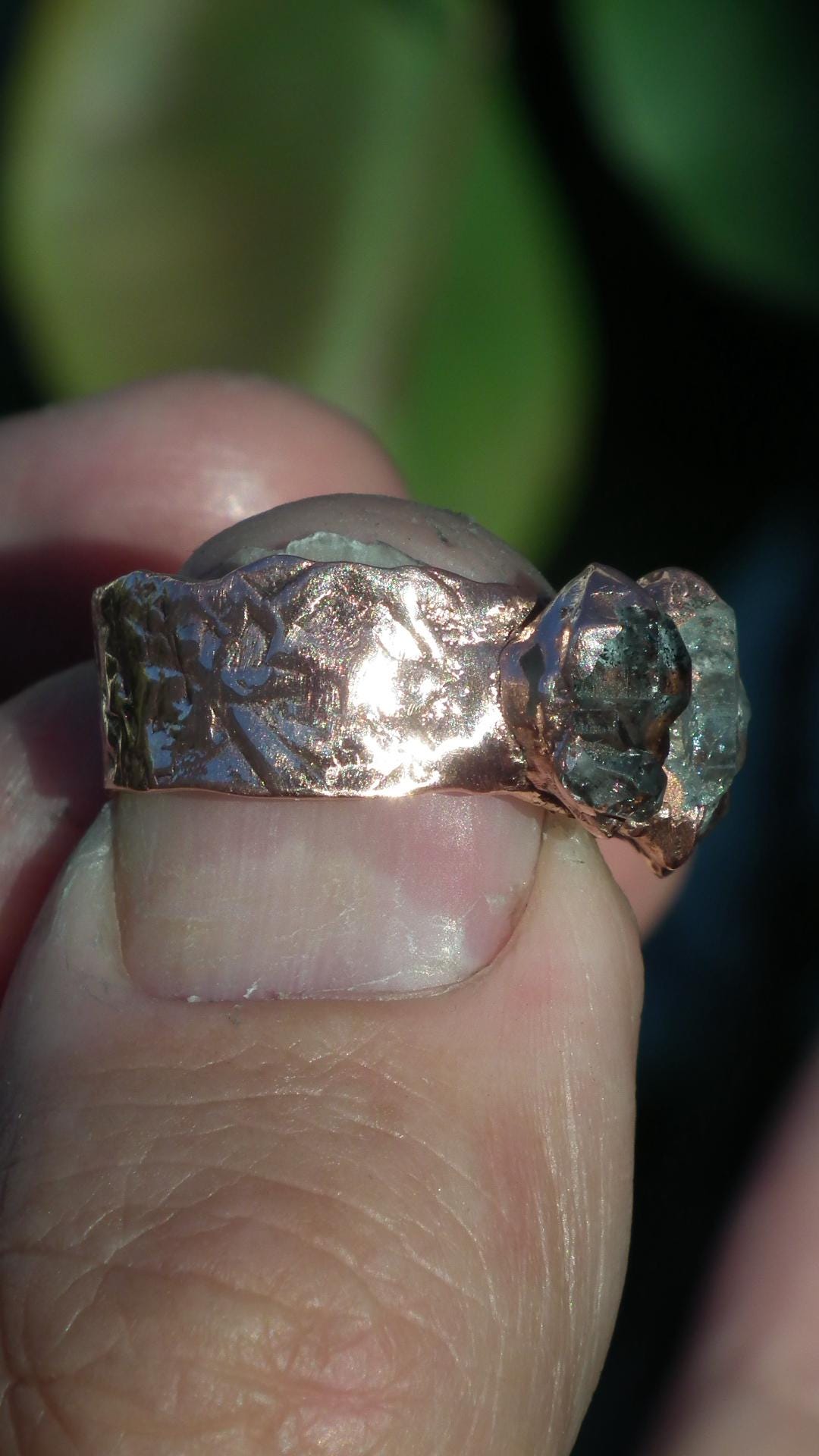 Electroformed Copper Herkimer diamond ring