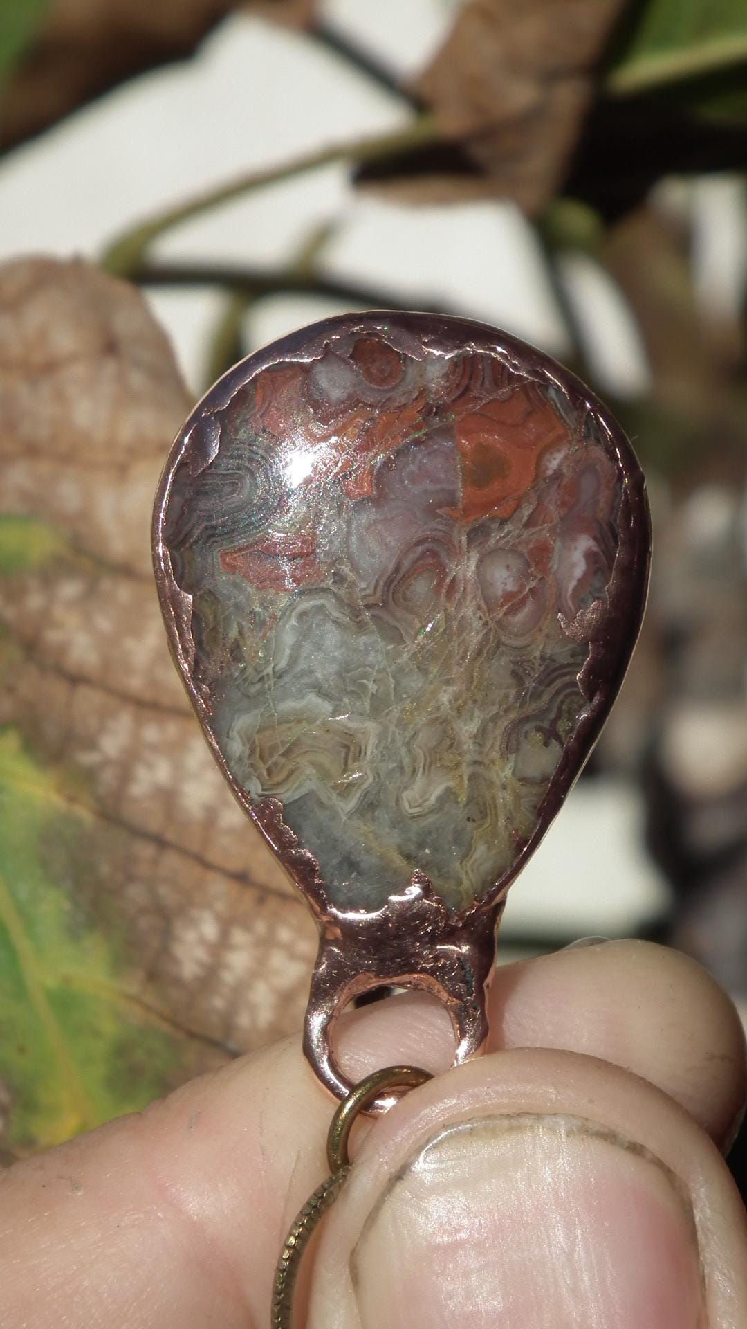 Mexican agate necklage / Crazy lace agate / Electroformed copper