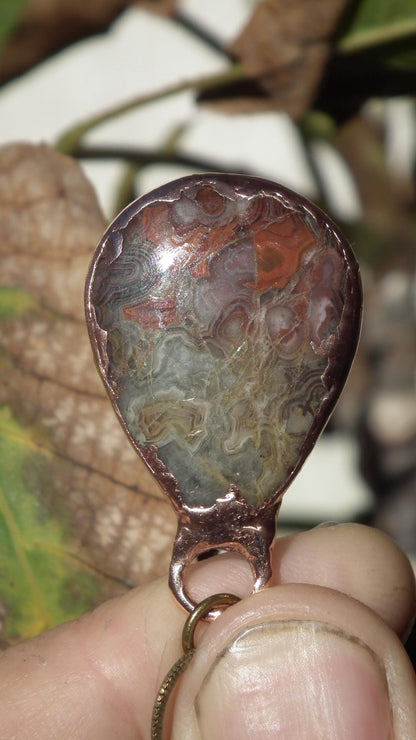 Mexican agate necklage / Crazy lace agate / Electroformed copper