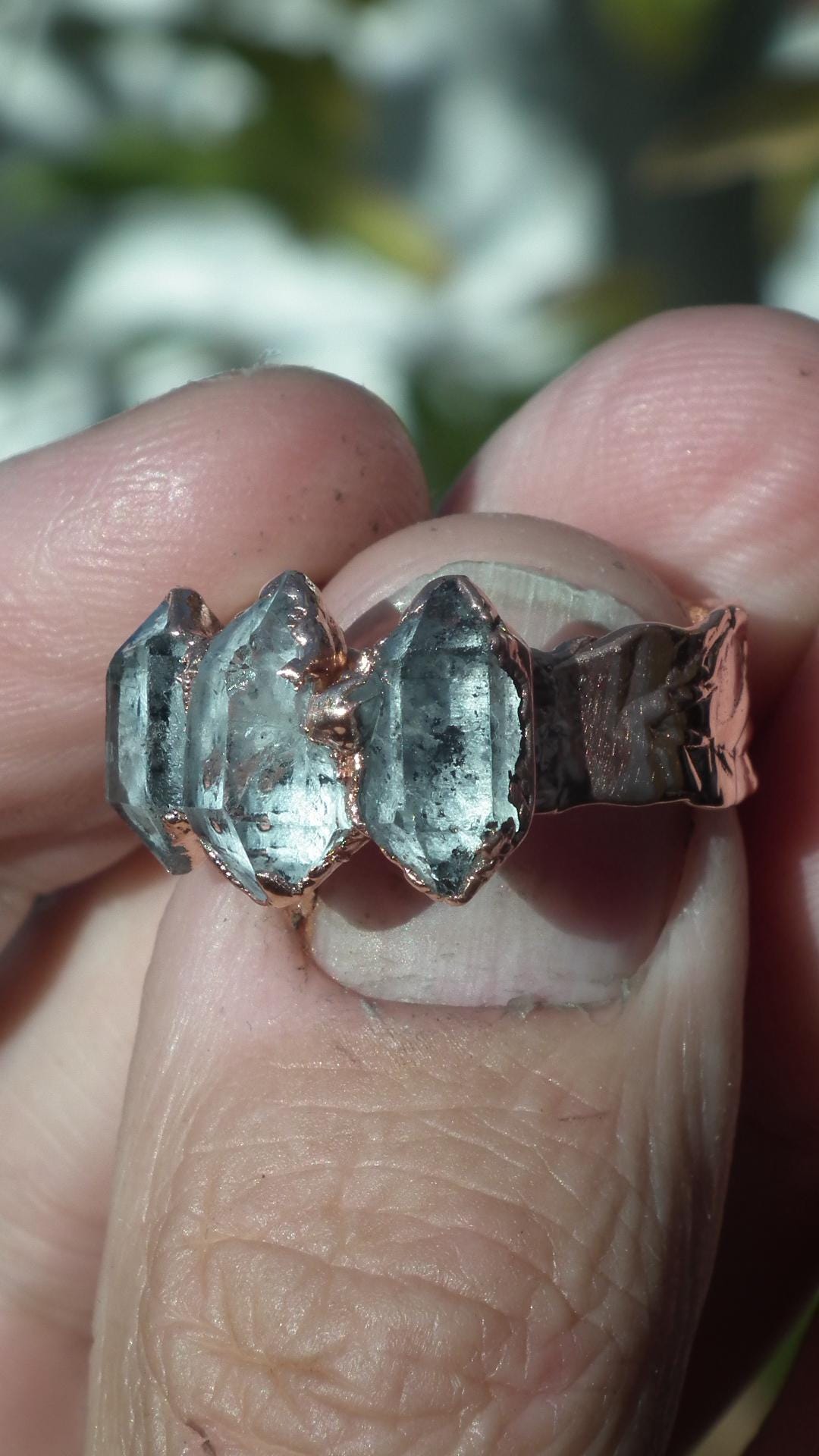 Electroformed Copper Herkimer diamond ring