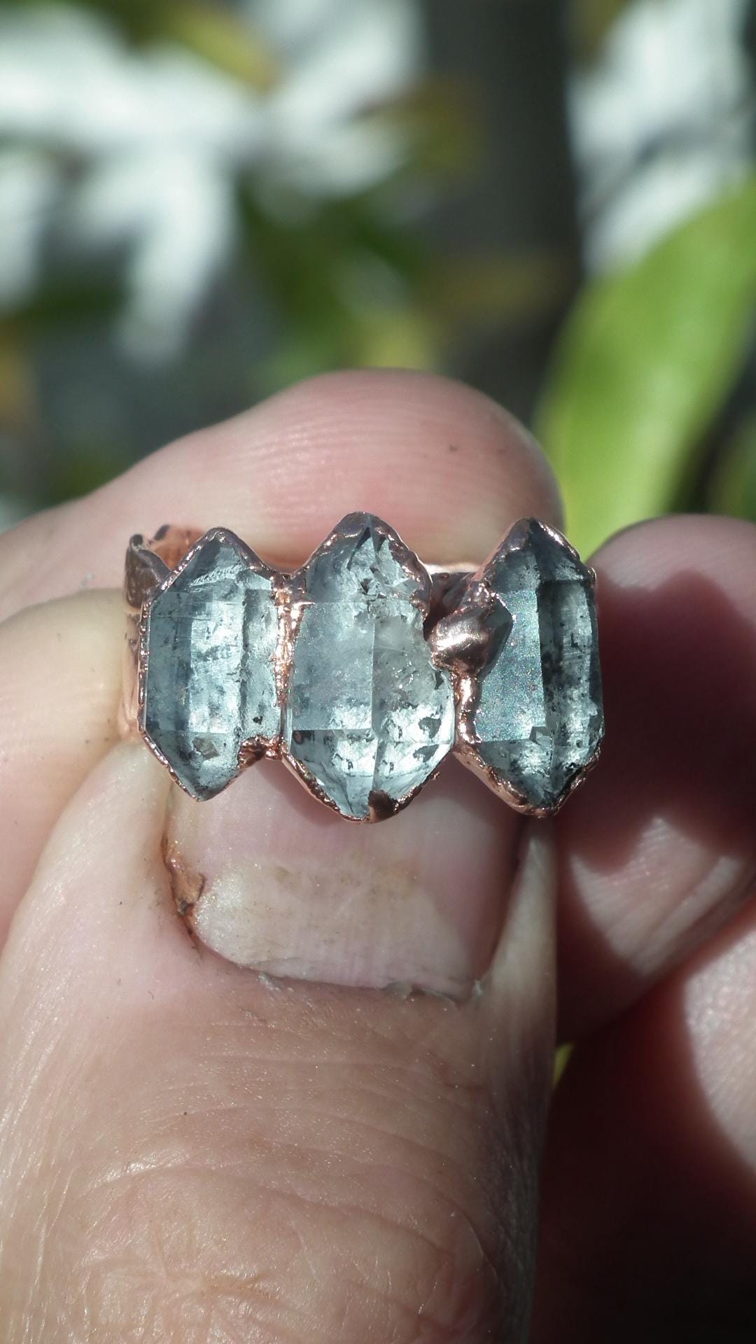 Electroformed Copper Herkimer diamond ring