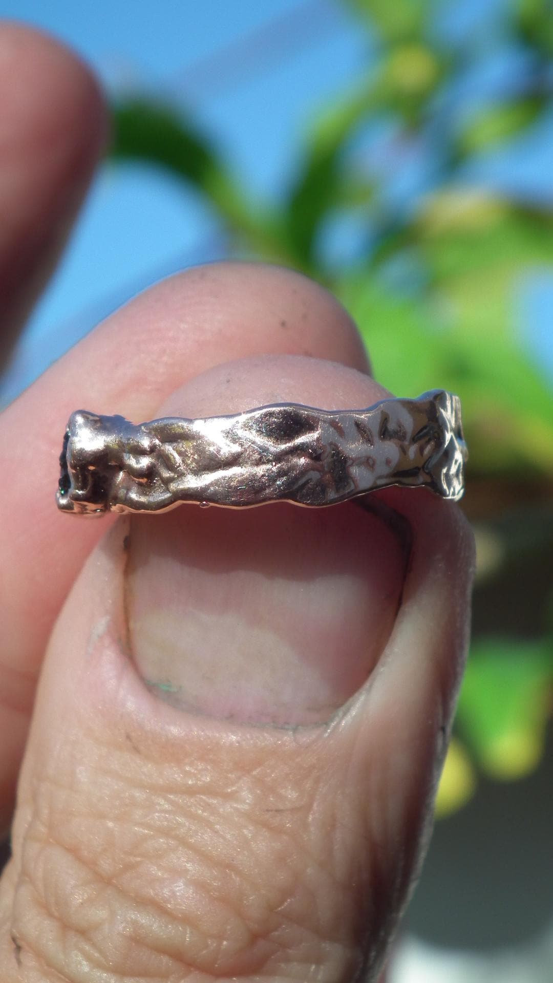 Moldavite ring / Electroformed Copper