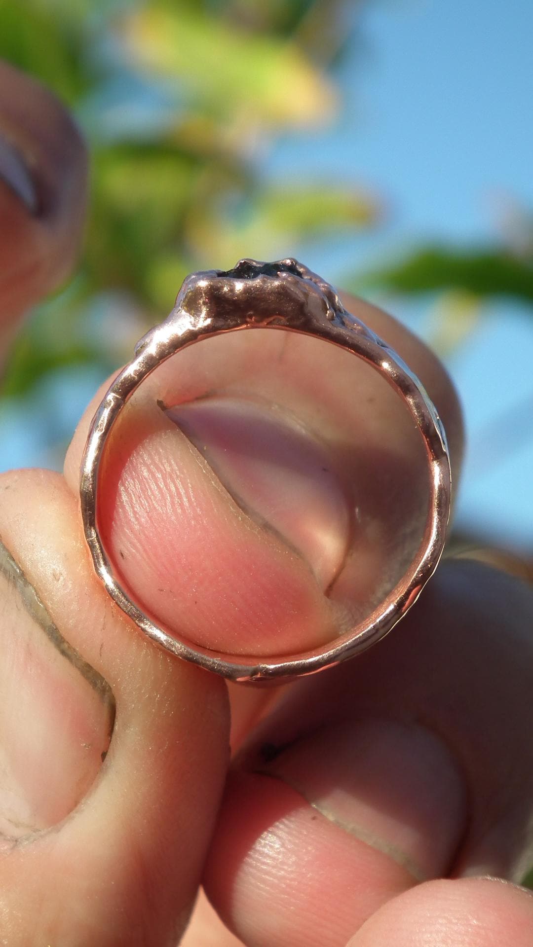 Moldavite ring / Electroformed Copper