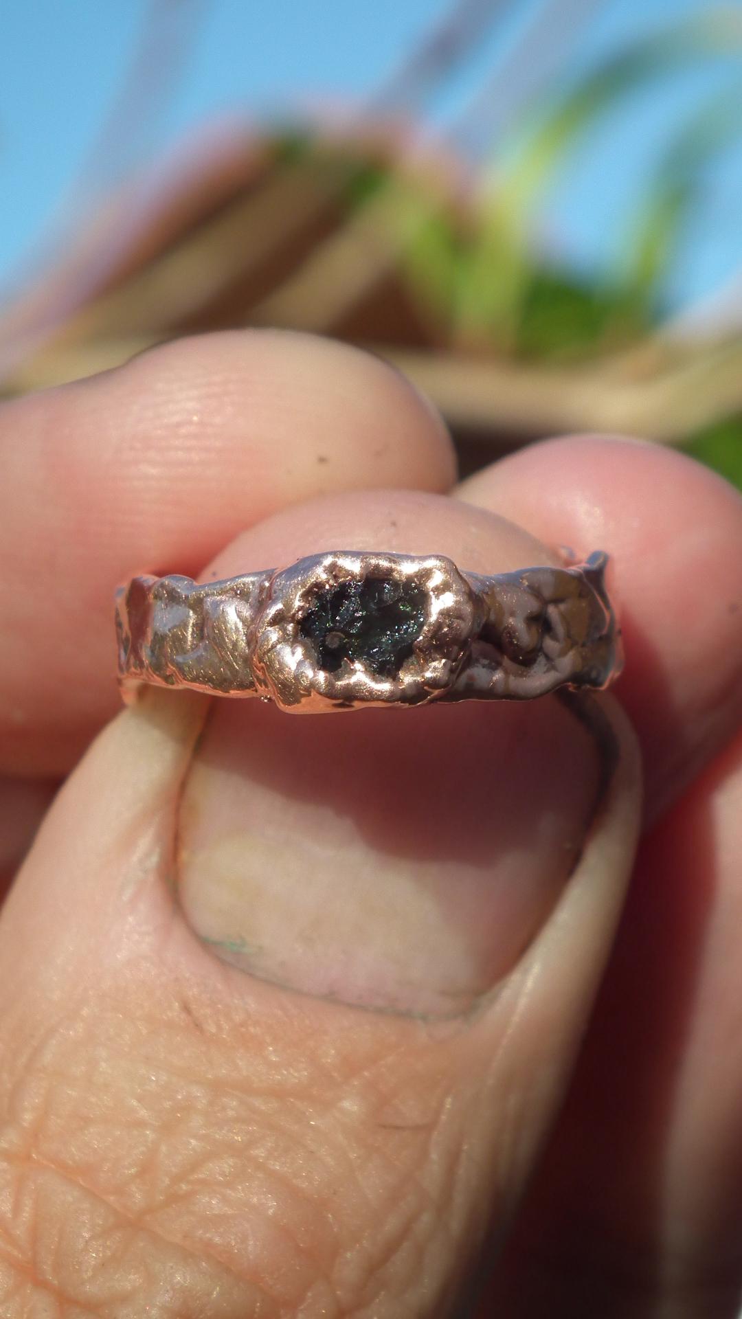 Moldavite ring / Electroformed Copper